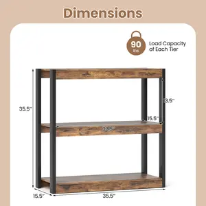 COSTWAY - 3 Tier Bookshelf Wooden Bookcase with Dual Anti-Tipping Kits-Rustic Brown