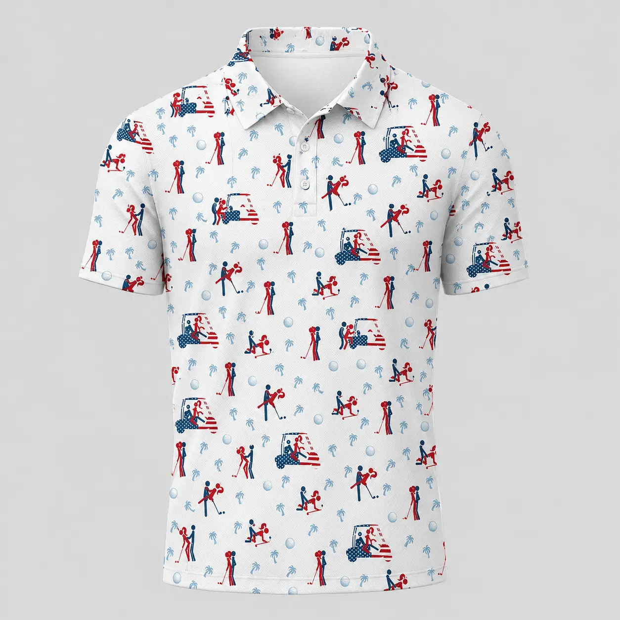 Men's Red White Blue Graphic Sports Golf Polo - Made in USA