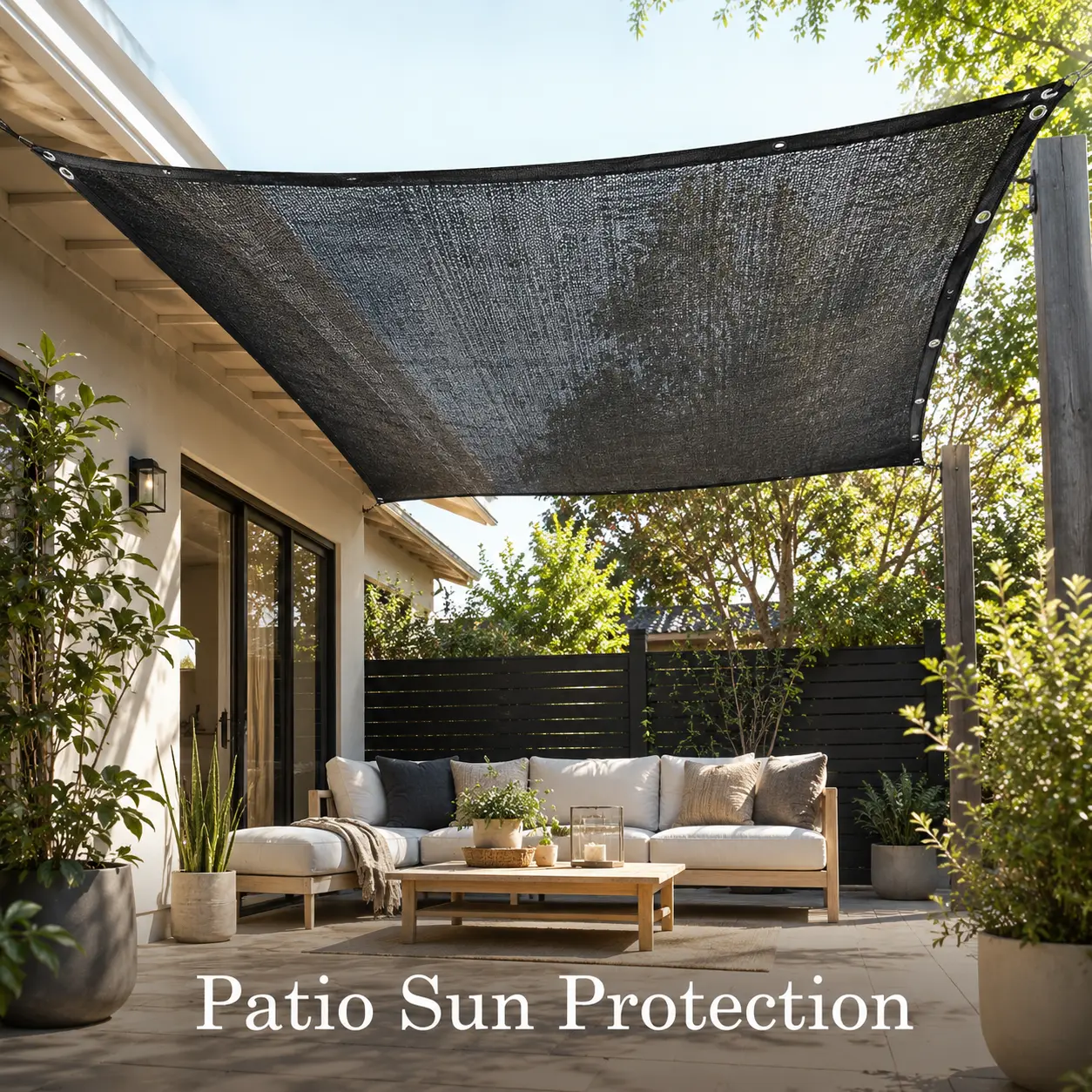 Black Garden Shade Cloth, Breathable Sun Protection Mesh with Grommets for Plants, Greenhouses, Patios and Balconies