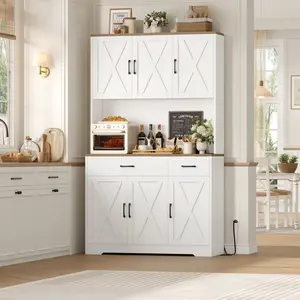 【2 packages shipping】HOSTACK 71" Tall Kitchen Pantry Storage Cabinet, Coffee Bar Cabinet with Charging Station,  Microwave Stand, Storage Drawers, Adjustable Shelves, 6 Doors