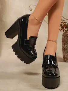 Women's Fashion High Heeled Shoes,Elegant Deep Mouth Single Shoe Style, Soft Leather Waterproof Loafers, New Thick Sole Design, Slip On PumpsGift-