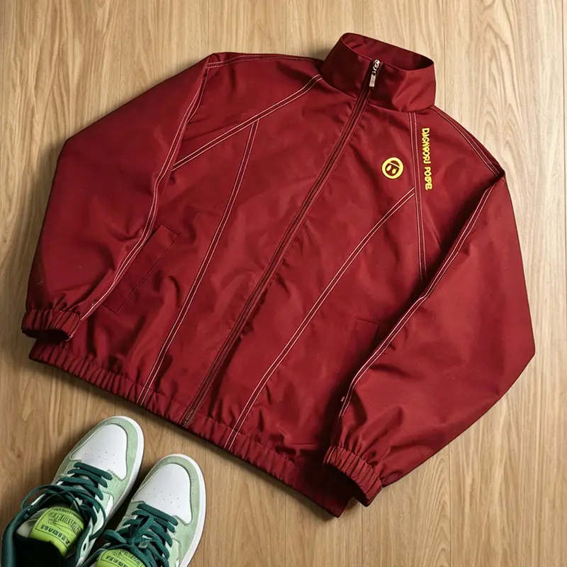 Men’s vintage track windbreaker jacket with contrast seams and a stand collar, full-zip loose-fit streetwear coat, retro American hip hop Y2K fashion outerwear for teenage boys, suitable for casual sports and everyday travel wear