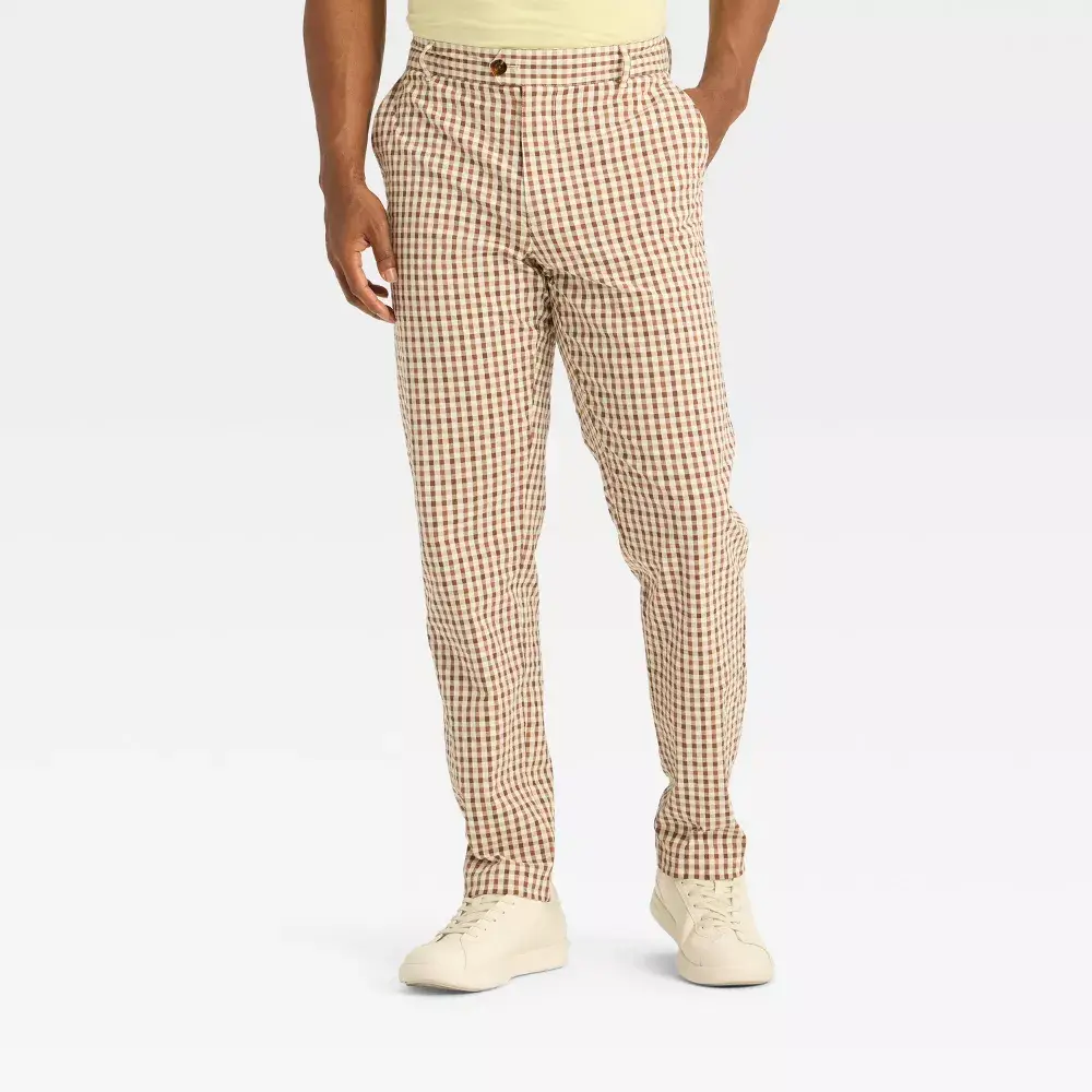 Houston White Women's Seersucker Gingham Stripes Spandex Pants with Jacket, Zipper-Closure Chino Bottoms, Checkered