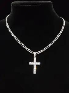 Fashion Cross Pendant for Men & Women, 1 Piece Stainless Steel Cuban Link Chain Jewelry for Party, Daily Clothing Decor, Trendy All-match & Exquisite Jewelry for Birthday Gift without Box