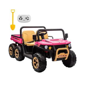 【Christmas Gift】Pink 24V 4WD 6-Wheel All-Terrain Ride-on Dump Truck, 2-Seater UTV with Parent Remote Control, Electric Dump Bed & Shovel, Bluetooth Music, LED Headlights for Kids Ages 3-8