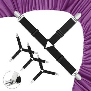 Bed Sheet Holder Straps,4 PCS Adjustable Elastic Fasteners with Metal Clips, Keep in Place Fitted Bedding Holder, Easy Install Suspenders Mattresses, Firm Tight Accessories
