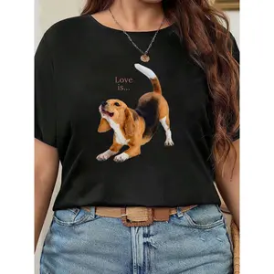 Women'S Beagle Dog Graphic T-Shirt - Cute Beagle & Sitting Pose Print, Soft Casual Casual Attire Pet Lover Apparel, Female T Shirts, Woman T Shirts, Woman Tshirt, For Women T Shirt, Womens Casual Tshirt, T Shirt Women, Quirky T Shirts For Women, Shirts Wi