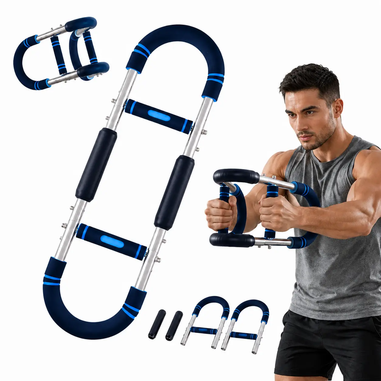 Upgraded Dual Rail Arm Strength Trainer with Anti-Pinch Protective Sleeve, Adjustable Resistance Chest Expander for Chest Arm Back Shoulder Muscle Training, Safe Home Gym Workout Arm Exerciser for Fitness Enthusiasts