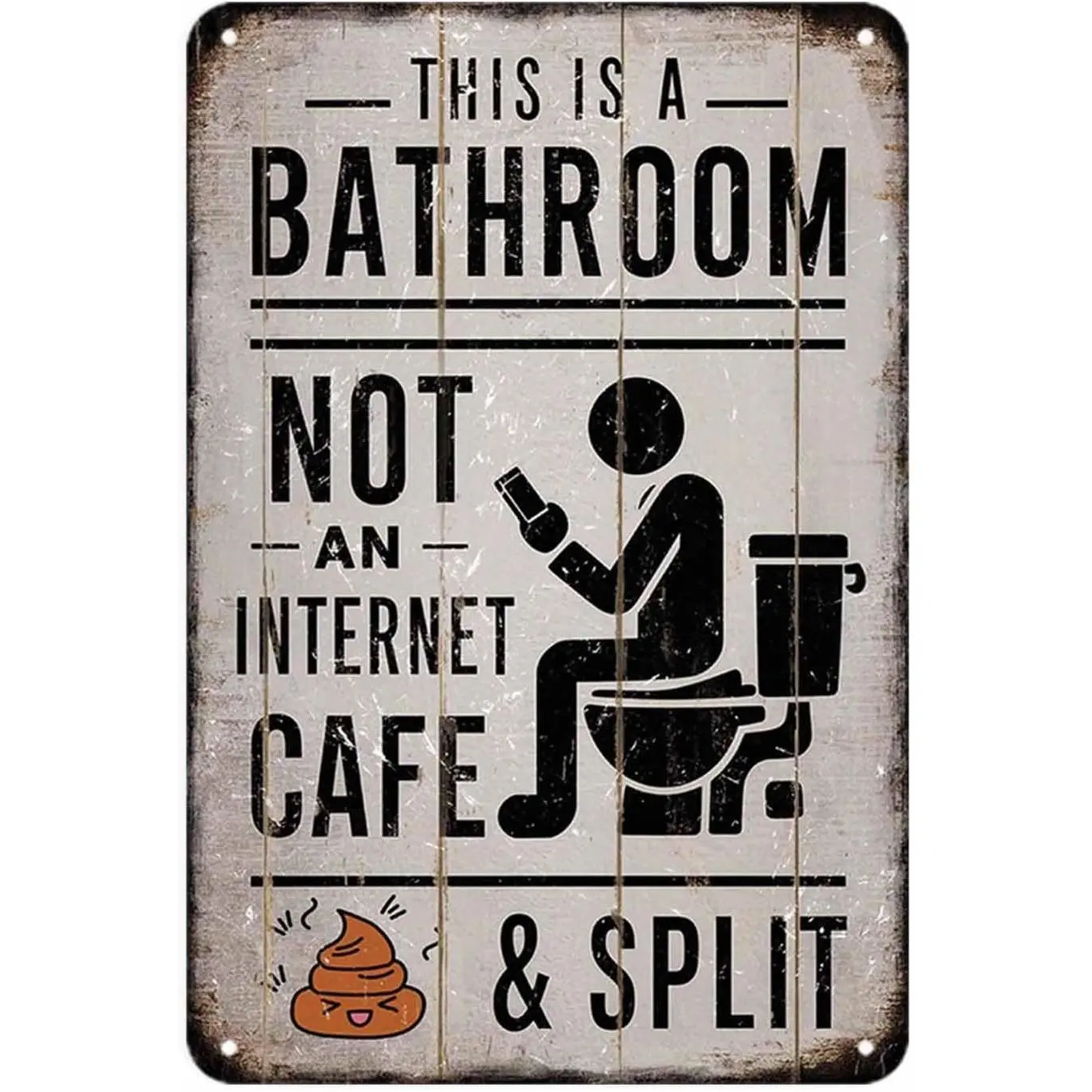 Vintage Split Metal Sign Artwork - Lead-Free Whimsical Retro Home Decor Plaque, "This is a Bathroom Not an Internet Cafe" 8x12 in Bathroom Dorm Room Home Signs, Lead-Free Home Signs