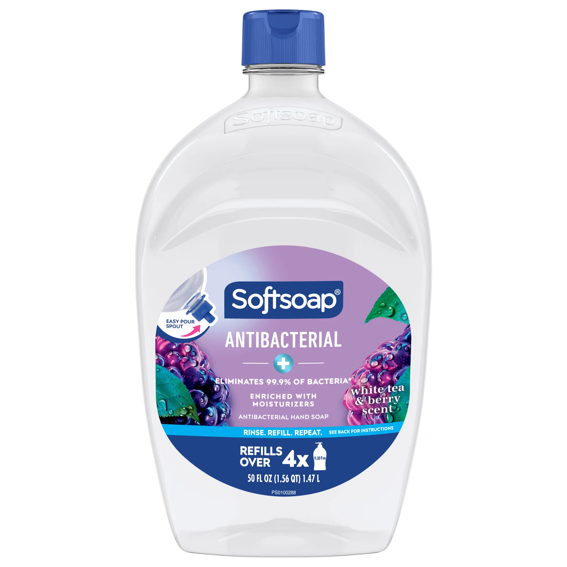 Softsoap Antibacterial Liquid Hand Soap, New Easy Pour Spout, White Tea and Berry Scent, 50 fl oz