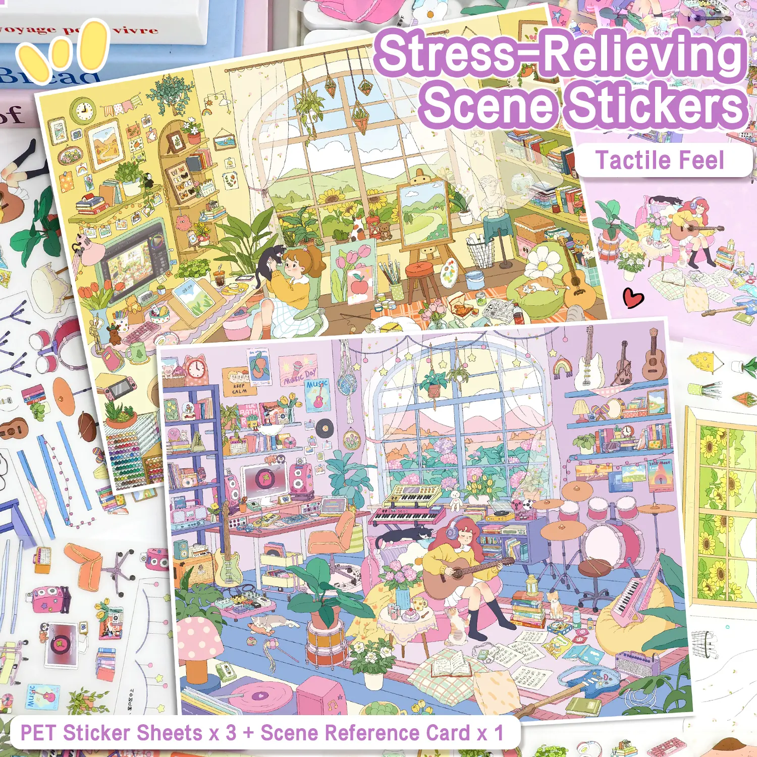Stress-Relieving Scene Stickers, Large Size DIY Scene Sticker Set, Landscape Stickers
