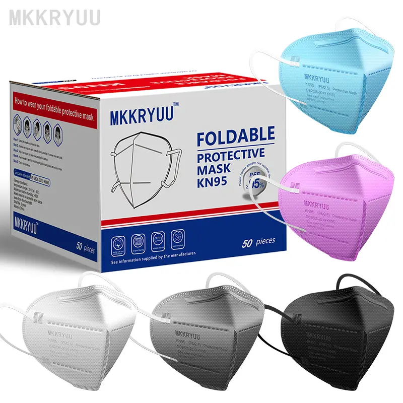 KN95 Mask, 50 pieces, 5-layer breathable mask, filtration efficiency>95%, suitable for construction, decoration,, health protection.