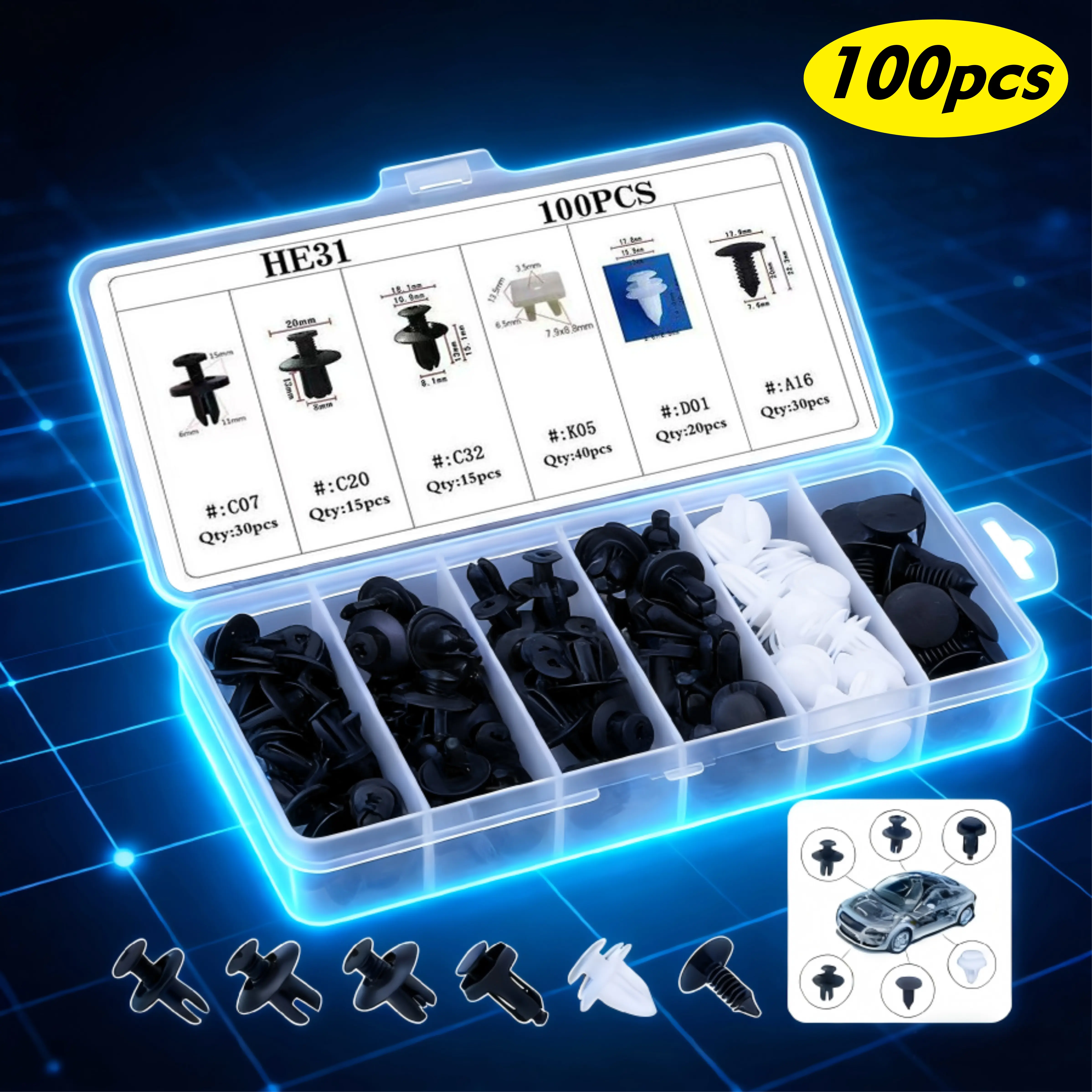 400-Piece Car Clip Fastener Repair Kit with Removal Tool - Auto Interior Trim Panels Clip Grommet Repairing Rivets for Door,Fender - Portable Quick Fix Auto Parts Accessories