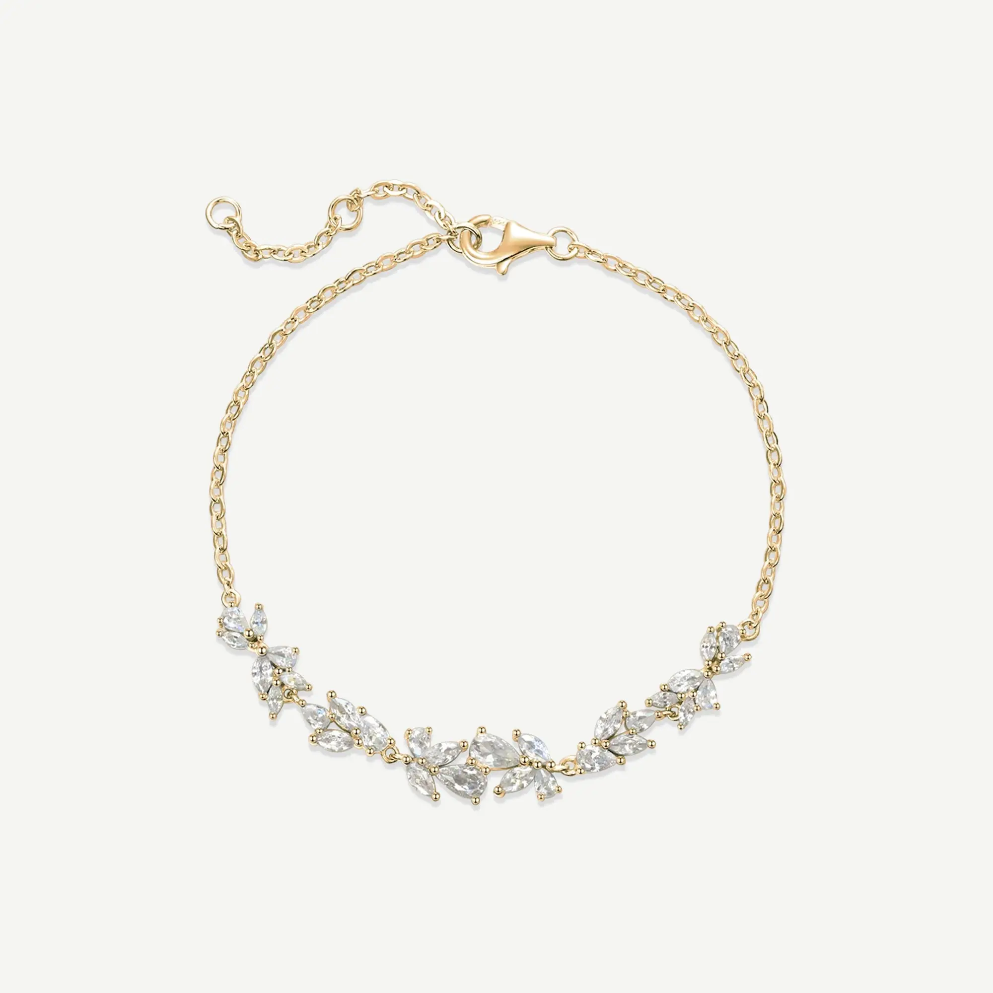 Women's Floral Bar Bracelet in 925 Sterling Silver, Dainty Wisteria Flower Design with White Cubic Zirconia, Adjustable Chain, Physical Silver Bracelets & Anklets, Female, Adults, Symbolizing Happiness, Daily, 17+1.5+1.5Cm, Open Floral Bar Bracelet