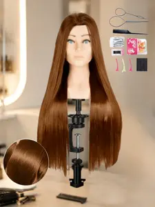 24 Inch Human Hair Mannequin Head Training Head Manikin Cosmetology Doll Head for Hairdresser Practice Braiding Hair Styling