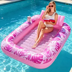【FathersDayGift】Inflatable sunbathing pool lounger, 70"Lx46"W adult pool float mat with pillow, 4-in-1 inflatable sunbathing bathtub raft, inflatable pool party gift, water sunbathing bed lounger.