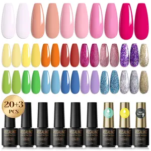 ROSALIND Mini 23Pcs Gel Nail Polish Set Bright Shiny Color Gel Nail Polish with Base Top Coat Requires UV Nail Lamp Curing Long Lasting Cute Chic Spring Summer Series for Girls Party Gift