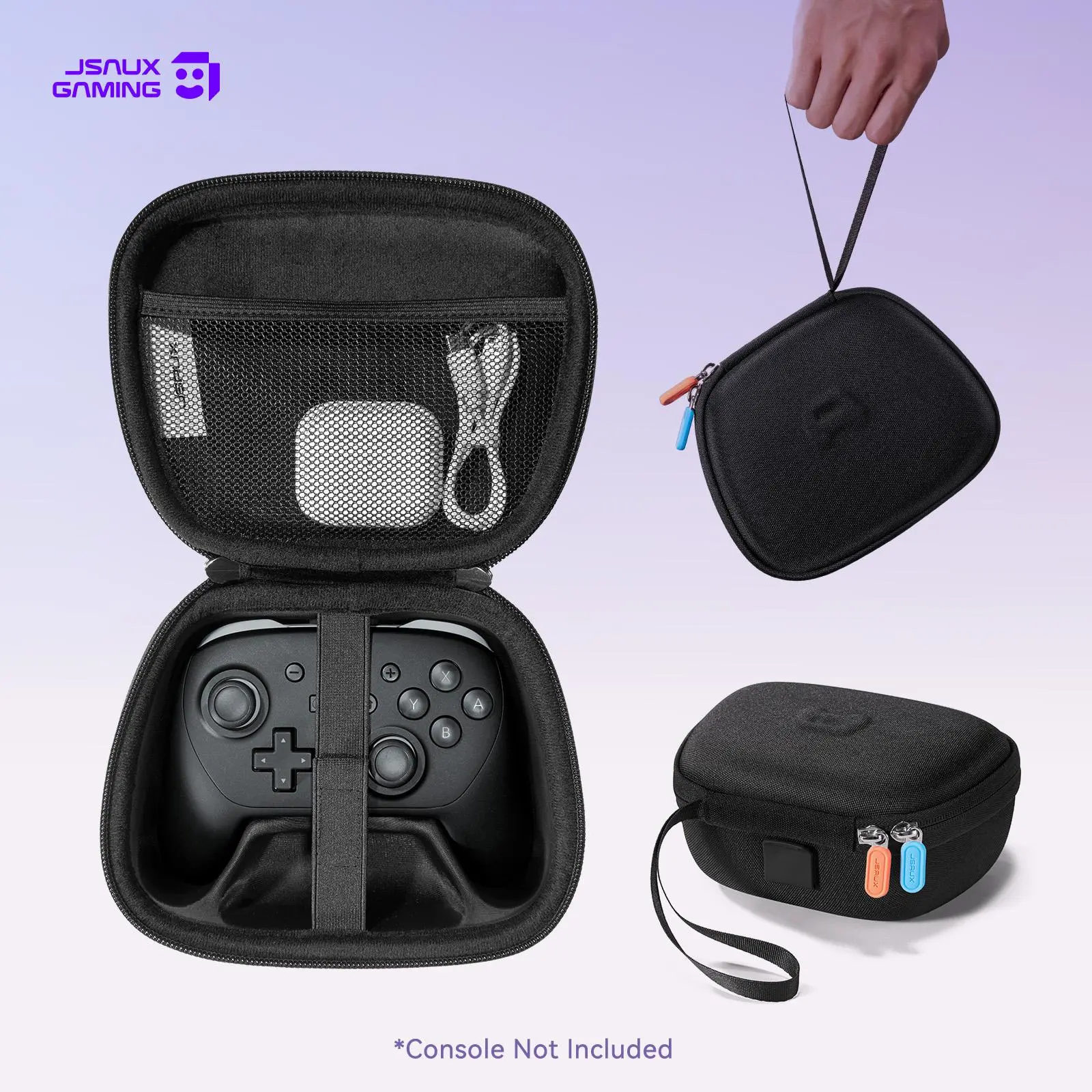 JSAUX EVA Shockproof Gaming Controller Storage Box, Portable Black Travel Accessory Designed for 2025 Nintendo Switch 2 Pro Controller with Precise Mold Cover, Mesh Pocket, Anti-Dust Plug & Cable Holder