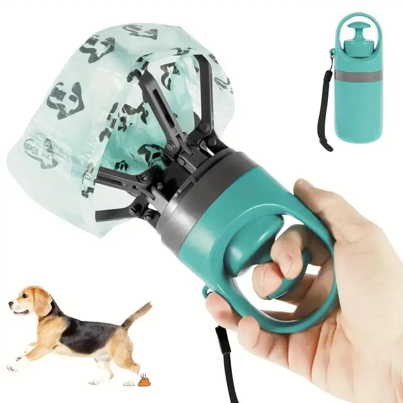 Dog Pooper Scooper, Portable No Touch Poop Scooper for Small Medium Large Dogs, Dog Waste Pick-up Cleaner with 15PCS Bag Attachment and Leak-Proof Waste Storage Container