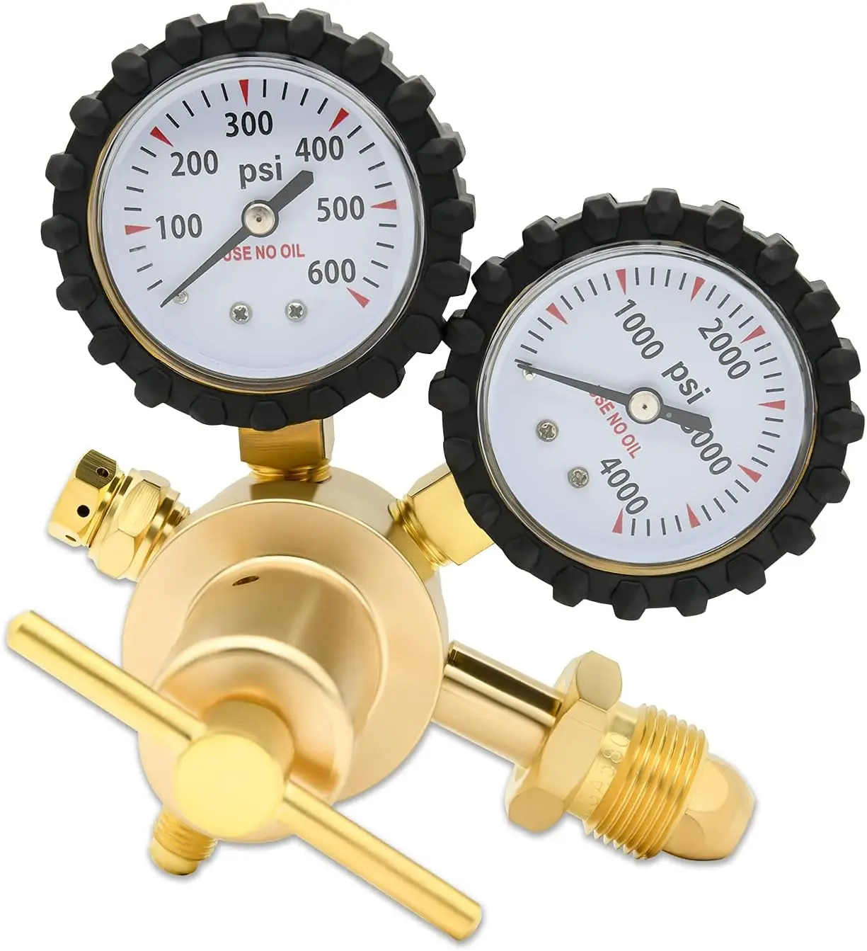 Nitrogen Regulator 0-600PSI CGA580 Inlet, 1/4-Inch Male Flare Outlet Connection,Heavy-Duty Handle,Self-reseating  Valve,Nitrogen Tank Regulator