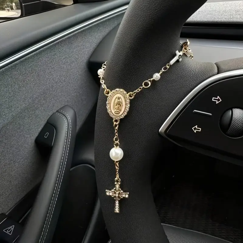 Steering wheel rosary pendant | rosary car pendant accessories | car decoration | unique key chain, stylish car pendant decoration, Car Hanging Decoration, Car Interior Accessory, Car Interior Ornaments, Aesthetic Car Accessory