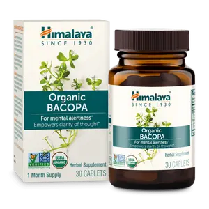 Himalaya Organic Bacopa - Bacopa Monnieri Herbal Brain Supplements for Memory and Focus Support - USDA Organic, Vegan, Non-GMO, Gluten Free, 750 mg, 30 Caplets