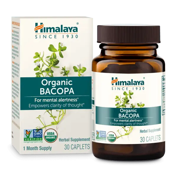 Himalaya Organic Bacopa - Bacopa Monnieri Herbal Brain Supplements for Memory and Focus Support - USDA Organic, Vegan, Non-GMO, Gluten Free, 750 mg, 30 Caplets