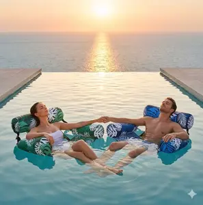 Relaxing Water Floating Hammock Chair 2-Pack, Inflatable Backrest Lounger, Summer Water Rest Seat for Adults