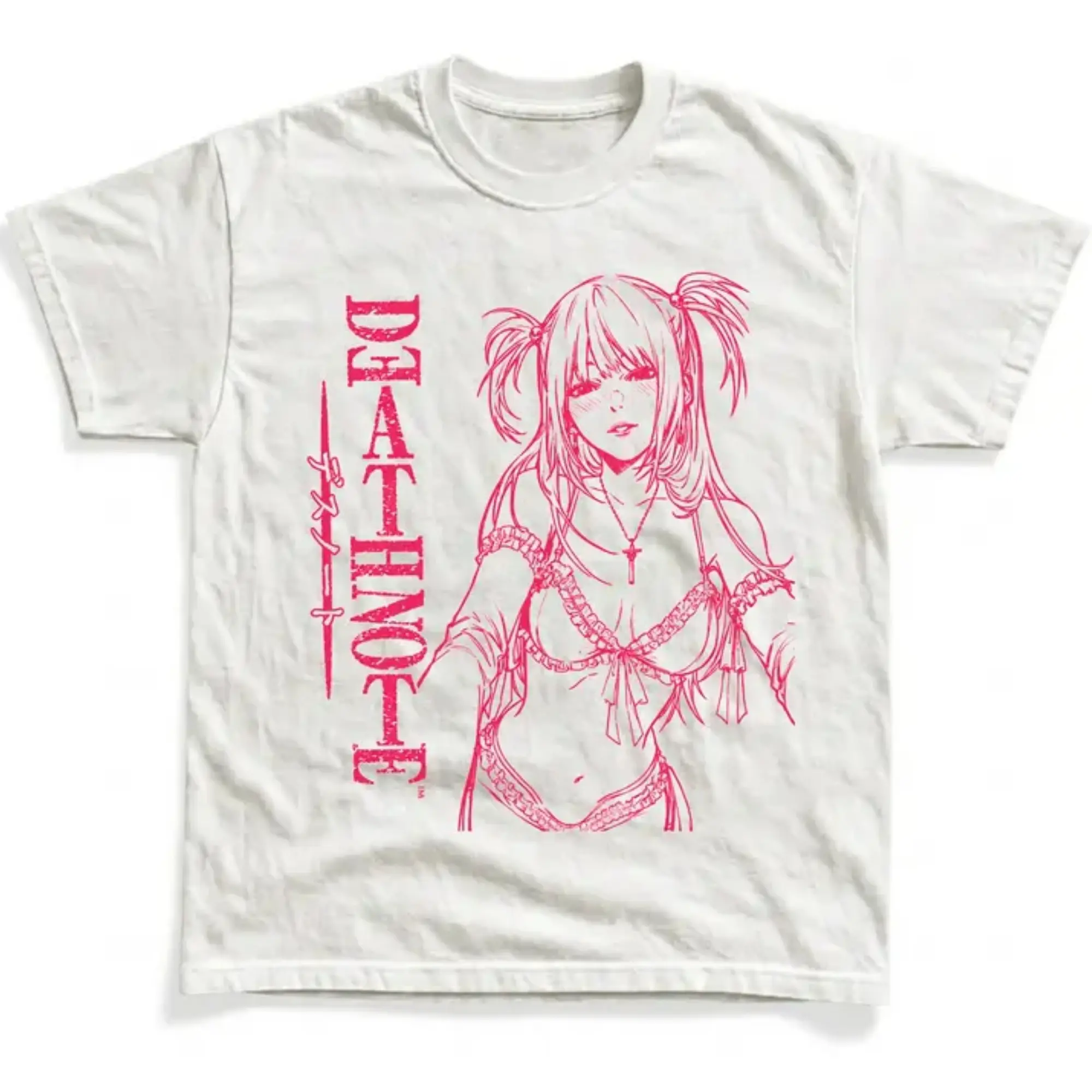 Gothic Anime Girl Graphic T-Shirt, Pink Manga Character Tee, Dark Anime Aesthetic Shirt, Y2K Otaku Streetwear Top