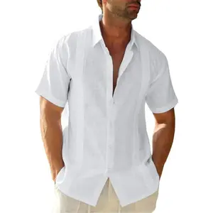 A Man's WardrobeJEKAOYI Mens Casual Linen Cotton Button Down Short Sleeve Shirts Cuban Camp Guayabera Beach Tops