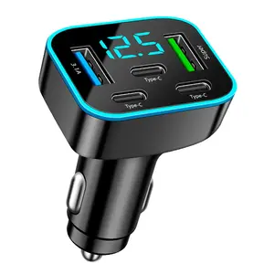 66W 5 Ports USB C Car Charger, 2 USB and 3 Type C,One USB Port Support Super Fast Charging, Type C Car Adapter Mobile Phone Charger, Support Real Time Voltage Display, Charger Compatible