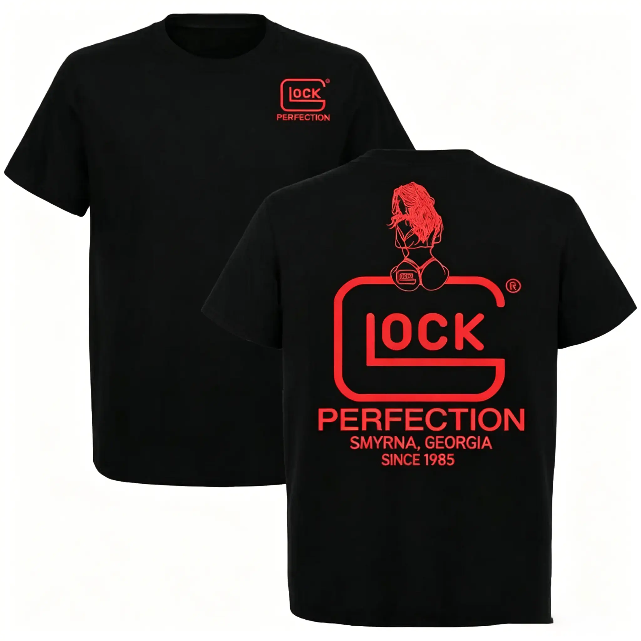100% Cotton Unisex Pistol Graphic Tee - Cool Gifts for Guys, Mens Clothing, Shortsleeve Round Neck Tactical Logo Print Casual Streetwear Sports Top, Made in USA