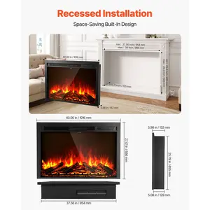 VEVOR Electric Fireplace Insert, 40 inch Recessed and Wall Mounted with Adjustable Flame Color Brightness 8h Timer Remote Control, Indoor Heater w/ 750W/1500W Dual Heating Modes, 5000BTU Black