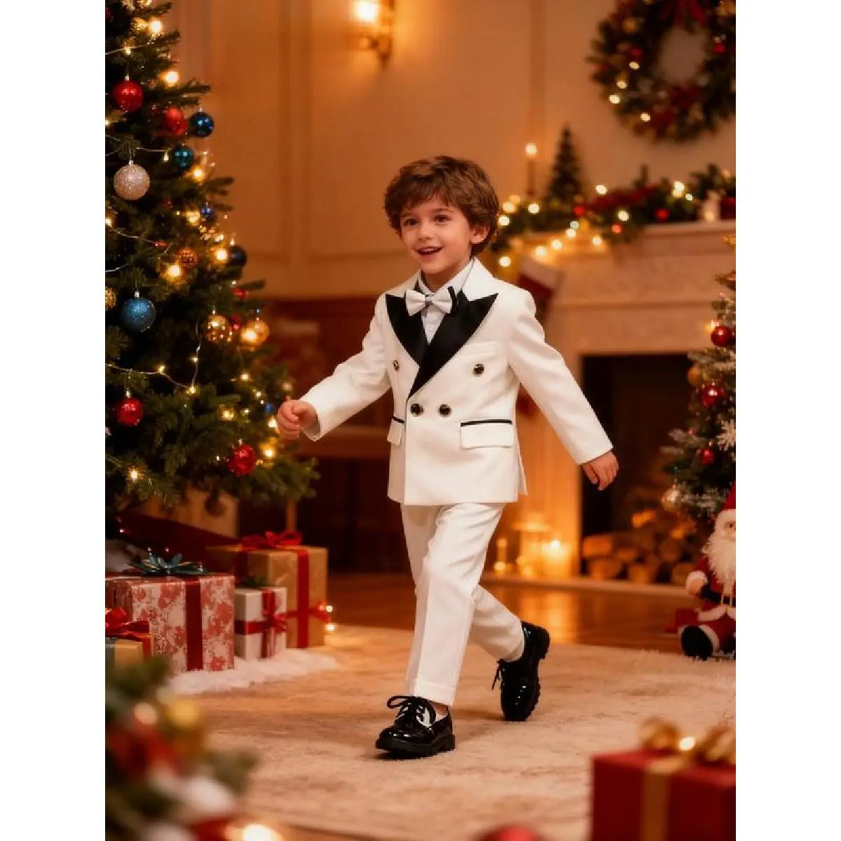 Boys' Customizable Formal Bow-Tied Cute Suit Set - Adjustable Waist, Exquisite Design, Kids' Clothing, Suitable for Weddings, Special Occasions (No Shirt Included), Bow-Tied Boys' Suits, Cute Boys' Suits Combined Set Match Style Set