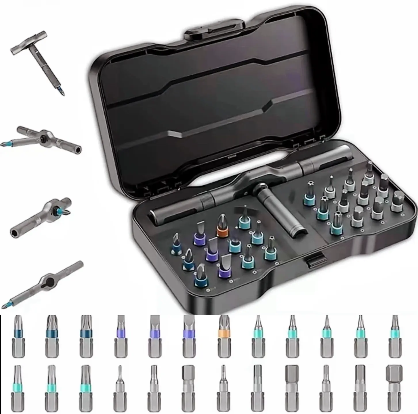 24-in-1 multi-function screwdriver set, switchable screwdriver shape, compact and portable magnetic ratchet screwdriver set, multi-function DIY repair tool set, suitable for computers, mobile phones, watches, glasses, etc., professional manual tools