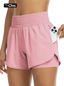 Women's Solid Color High Waist Double-Layer Shorts with Pocket Design, Casual Comfy Breathable Fitted Skinny Shorts for Daily Wear, Ladies' Bottoms for All Seasons