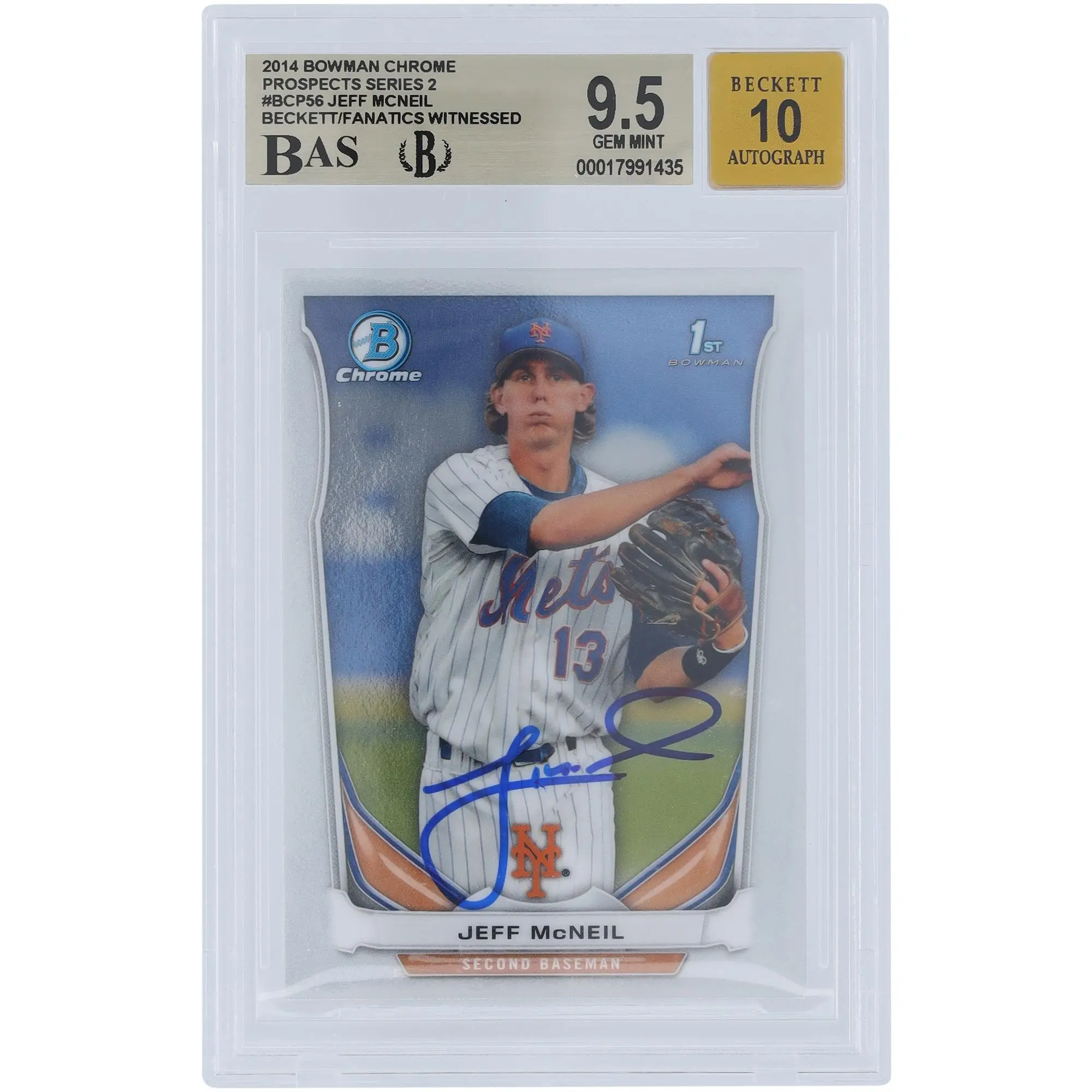 Jeff McNeil New York Mets Autographed 2014 Bowman Chrome Prospects #BCP56 Beckett Fanatics Witnessed Authenticated 9.5/10 Card - Fanatics Authentic Certified