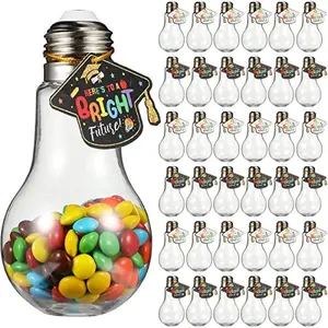 36/48 Pcs Graduation Cap Candy Jars, Graduation Gifts Class of 2026 Plastic Light Bulb Jars with Graduation Cards, Bear Candy Jar with Graduation Cap with Tassel Grad Container Drinking Cups Fillable Drink Graduation Decoration Treat Grad Party Supplies