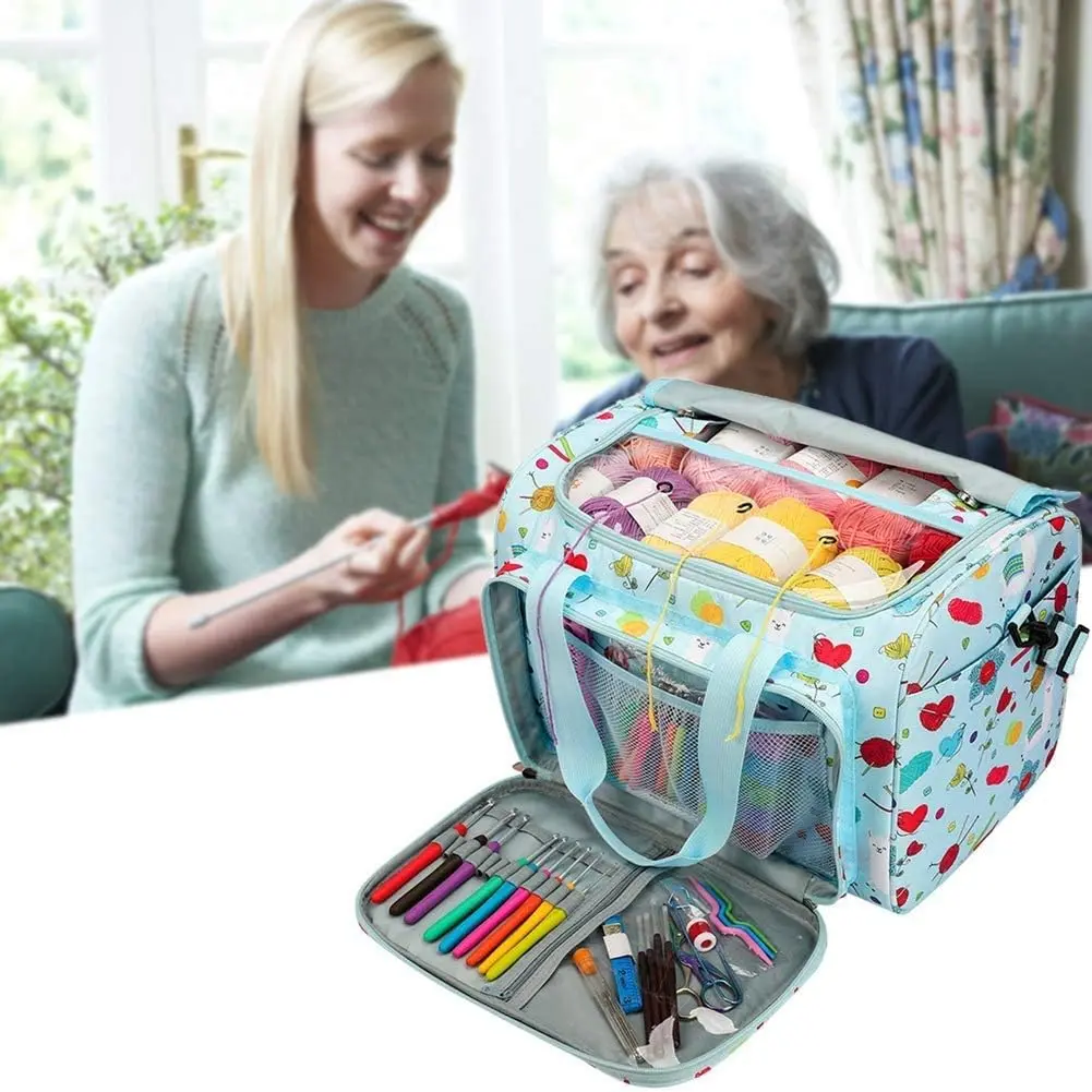 Giant Knitting Tote Bag, Travel Knitting Bag Yarn Storage Bag with Removable Inner Divider for Knitting Needles, Yarn, Crochet Supplies and Knitting Needles Accessories