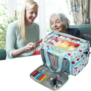Giant Knitting Tote Bag, Travel Knitting Bag Yarn Storage Bag with Removable Inner Divider for Knitting Needles, Yarn, Crochet Supplies and Knitting Needles Accessories