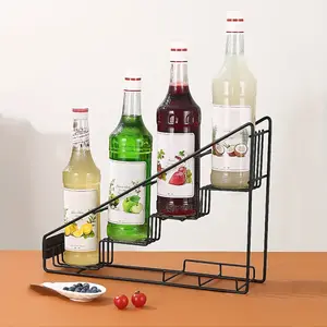 1PC Kitchen Metal Coffee Syrup Organizer Rack 4 Bottles Storage Holder Beverage Holder for Countertop Restaurant Home Decorative