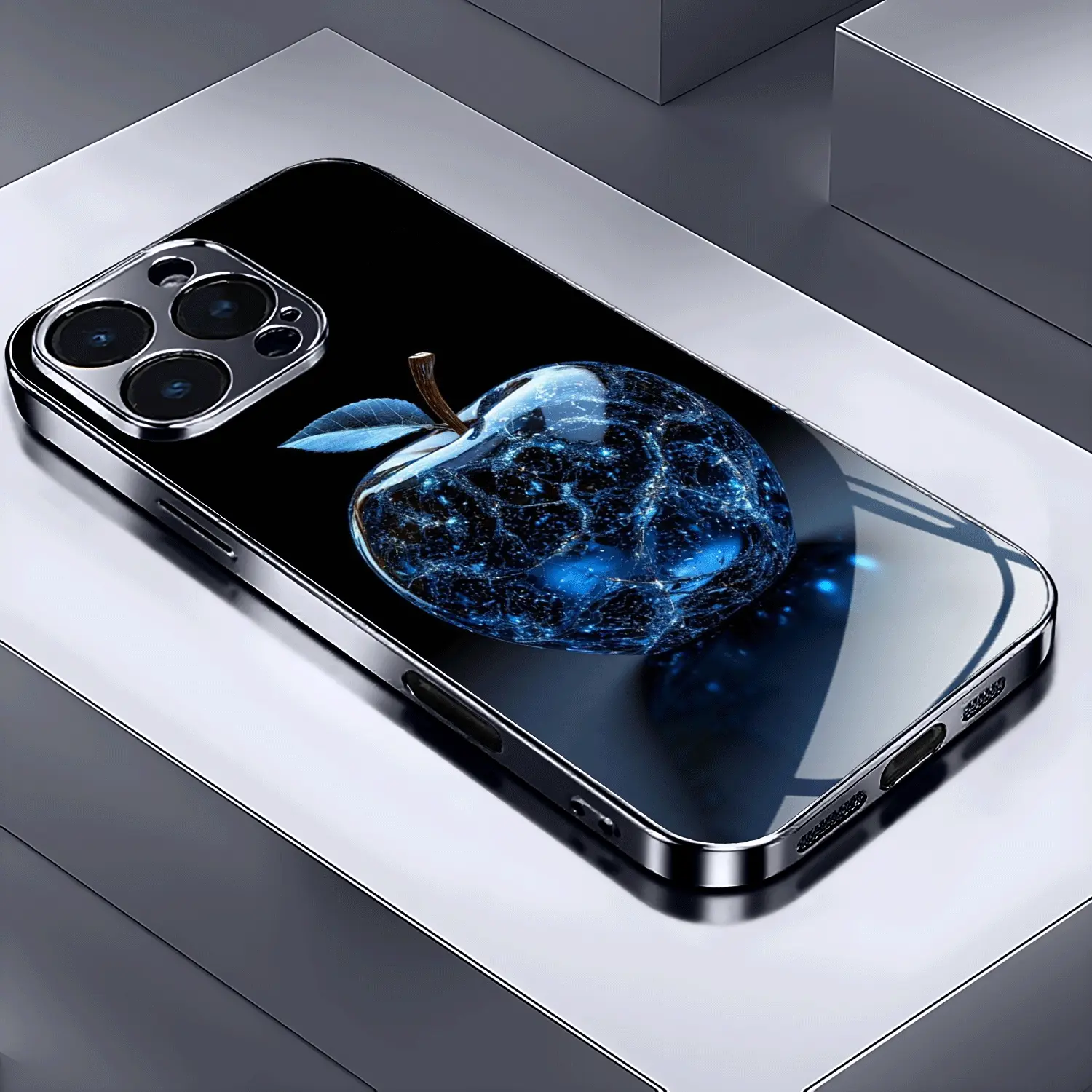 Premium Smartphone Protective Casing - Crystal Blue Electroplated, Dark Blue Gun-Color Translucent Cover, Compatible with iPhone 17ProMax/17E/16Pro/15Plus/14ProMax/13/12/11 Pro, Phone Protection Accessory, Trendy Halloween Gift