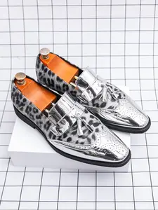 Men's Fashion Loafers with Leopard Print Patchwork Design, Stylish Party & Nightclub Shoes, Trendy Streetwear Footwear for Men