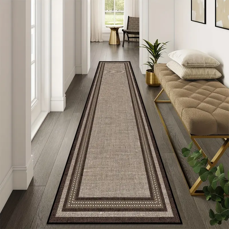Neutral Runner Rug, Soft Velvet Non Slip Hallway Rug, Washable Long Area Rug, Vintage Geometric Indoor Carpet for Entryway Kitchen Bedroom Farmhouse Home Decor