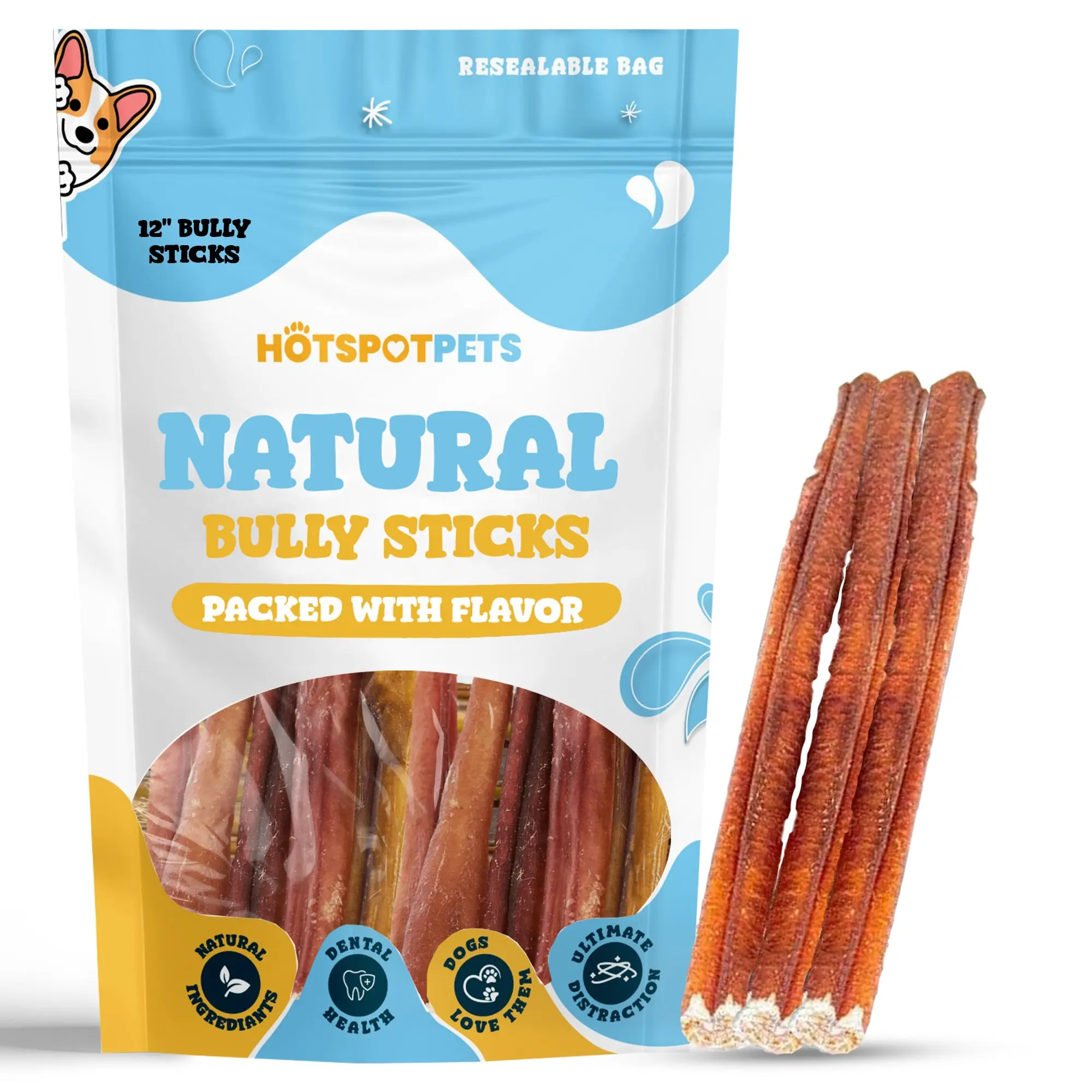 12" Standard Bully Stick Chews for Large, Extra Large Dogs