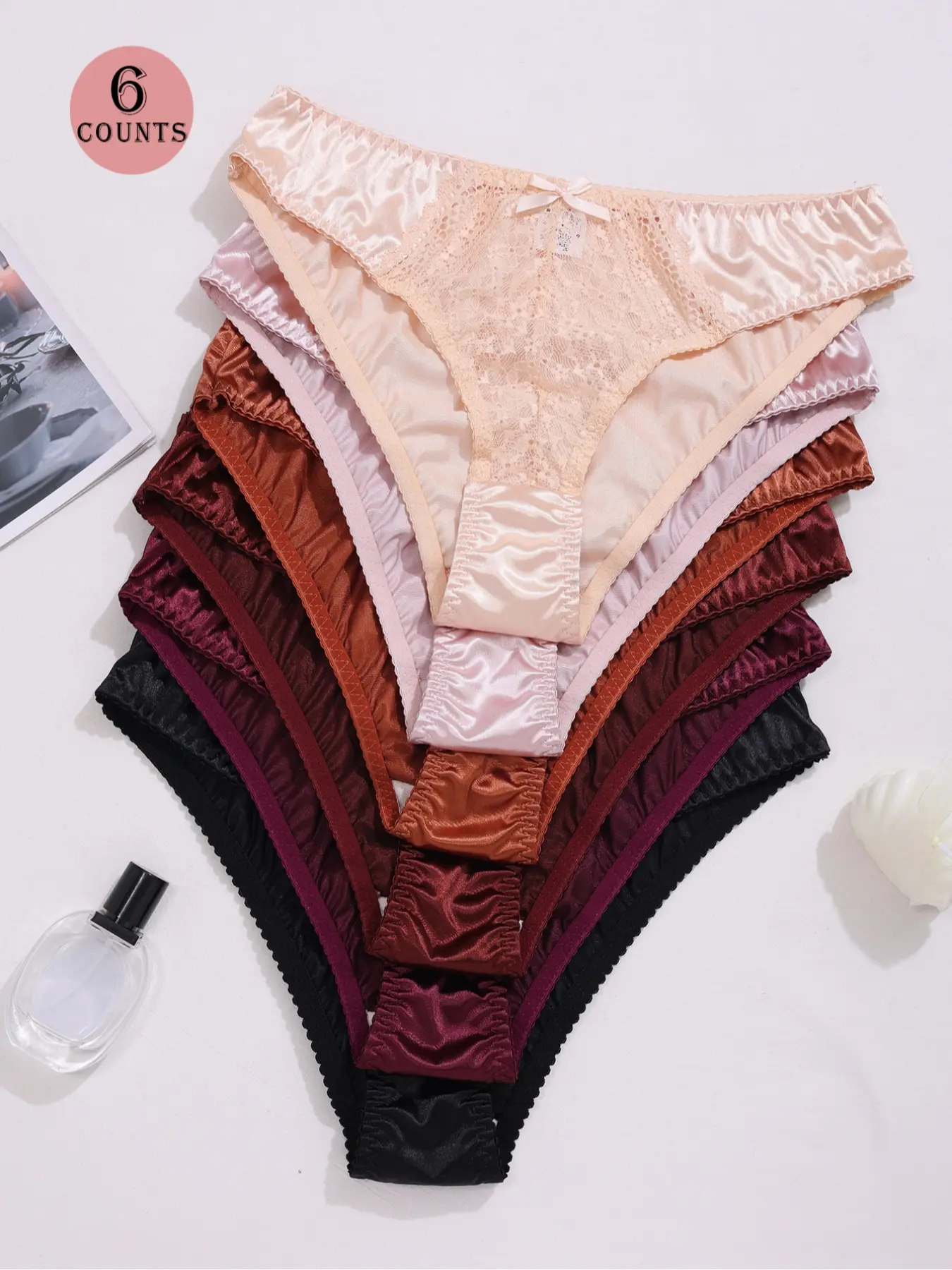 Women's Comfortable Lace Patchwork Triangle Panties, 6-Pack Soft Fabric Underwear Set, Stylish Design for Everyday Wear Panties & Gifts, Soft Comfy Panties, Soft Fit Panty