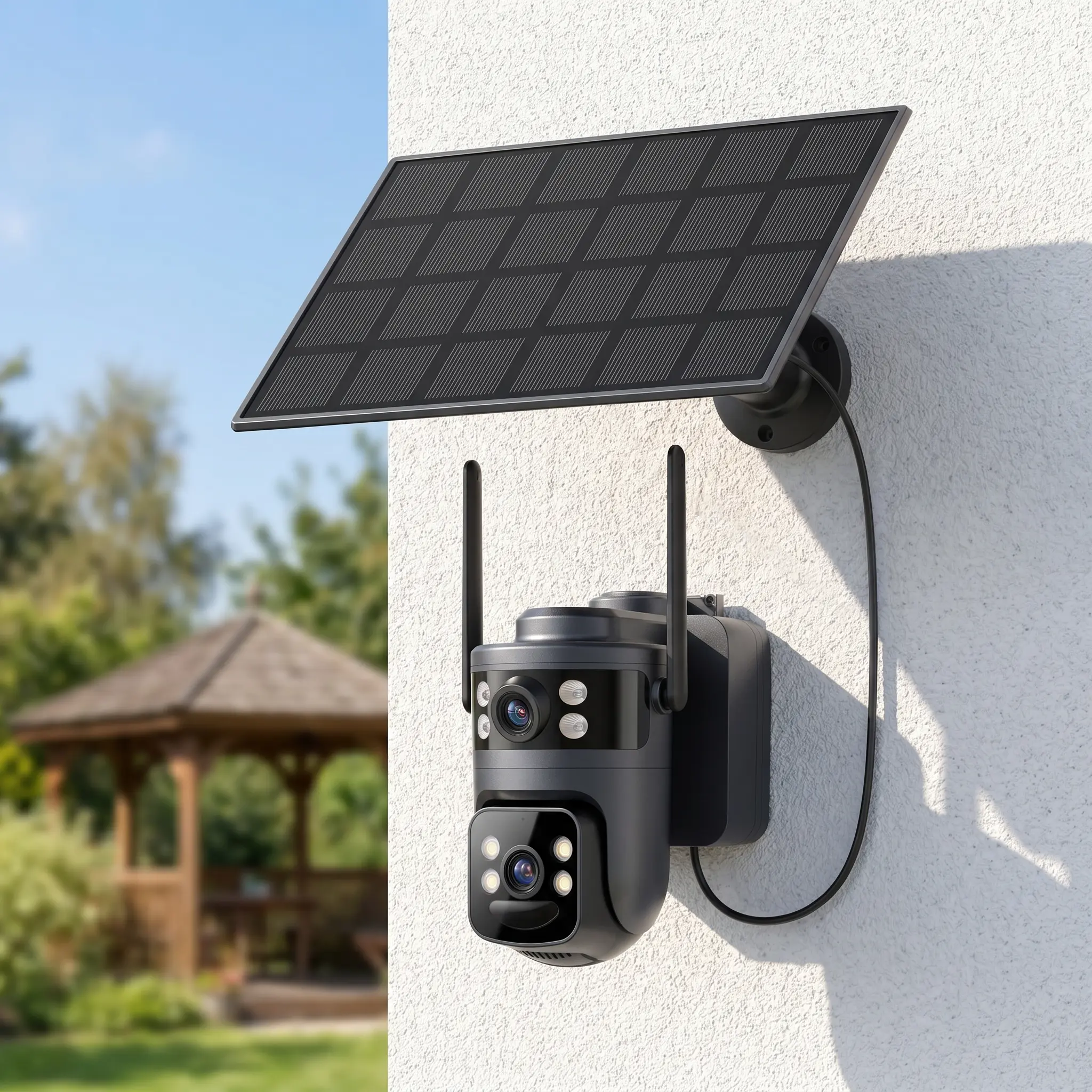 4G LTE Cellular Solar Security Camera,No WiFi,Built-in SIM Card,Remote APP Controlled,Outdoor IP66 Waterproof,2K HD Dual-Lens,No Dead Ends,PIR Motion Detection,Color Night Vision,Spotlight,2-Way Audio,Data refill is required for Unlimited 4G data usage So