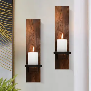 Set of 2 Wooden Wall Candle Sconces Rustic