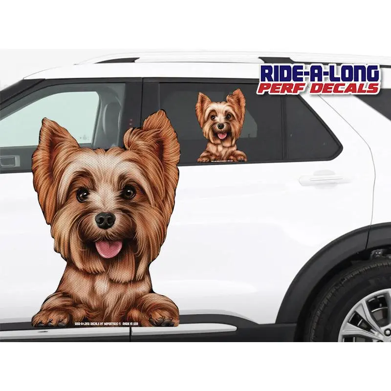 Yorkie Riding *RIDE A LONG* Perforated Decal