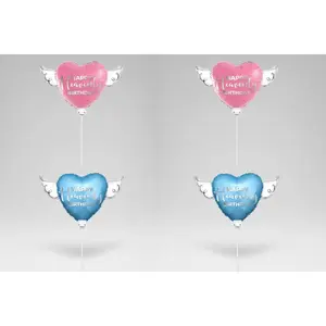 Happy Heavenly Birthday Memorial Balloons on a Stick – 8" Variety 4-Pack Blue & Pink Angel Wings
